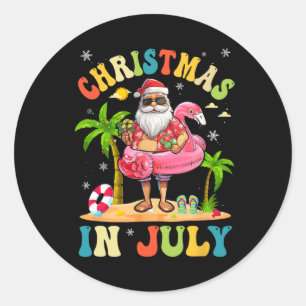 Weihnachten im Juli Lustiger Santa Sommer Strandfe Runder Aufkleber