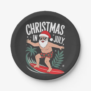 Weihnachten im Juli Lustiger Surfing Santa Urlaub Pappteller