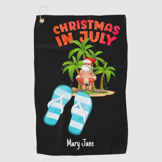 Weihnachten im Juli mit dem Weihnachtsmann Golfhandtuch (Vorderseite)