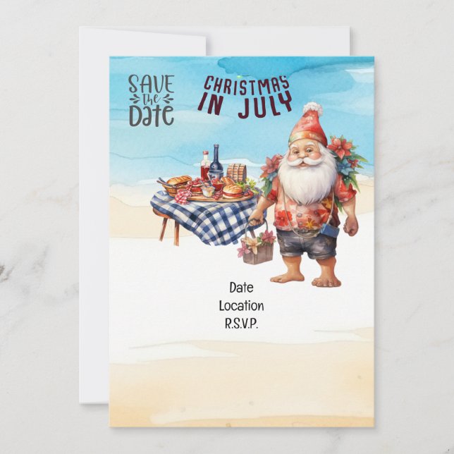 Weihnachten im Juli mit SANTA CLAUS Beachy Einladung (Vorderseite)