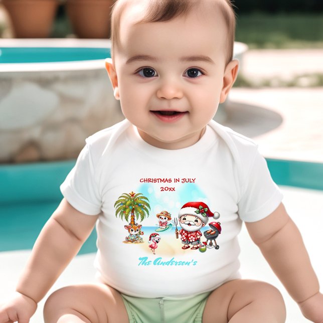 Weihnachten im Juli Niedlich Santa Tropical Summer Baby Strampler (Christmas In July Cute Santa Tropical Summer Name Baby Bodysuit)