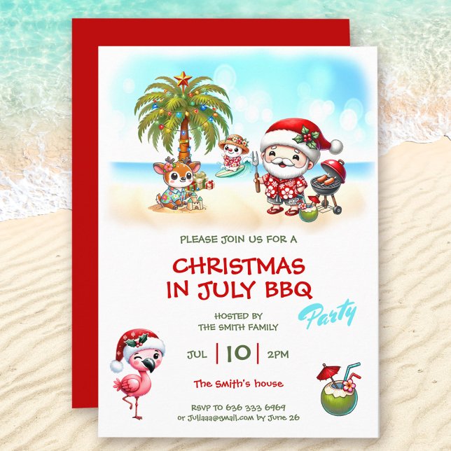 Weihnachten im Juli Niedlich Weihnachtsfest Einladung (Christmas In July Cute Santa Summer Christmas Invitation)