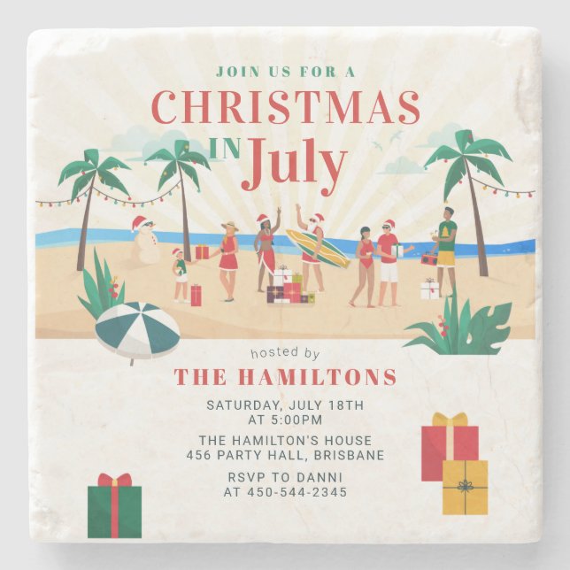 Weihnachten im Juli Niedliche Sommer Party Einladu Steinuntersetzer (Vorderseite)
