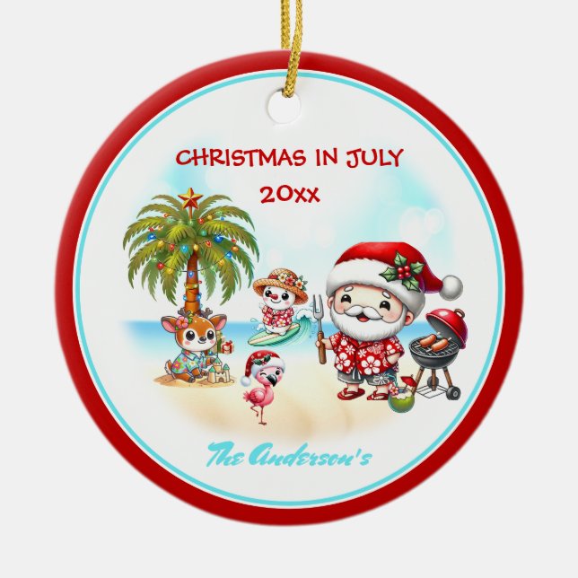 Weihnachten im Juli Niedlicher Sommer in Santa Tro Keramik Ornament (Vorne)