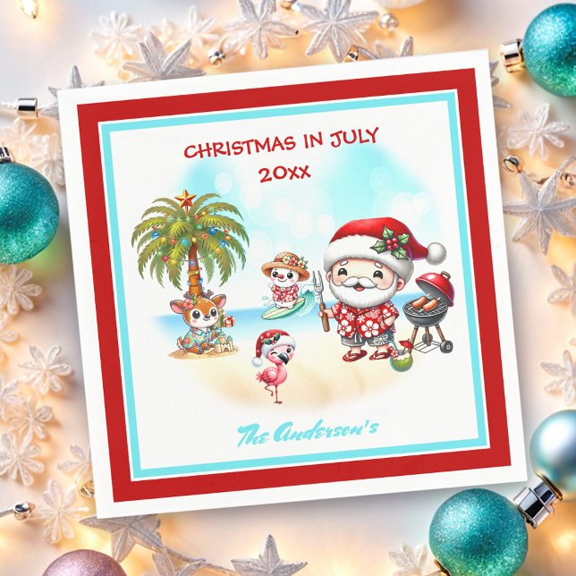 Weihnachten im Juli Niedlicher Sommer in Santa Tro Serviette (Christmas In July Cute Santa Tropical Summer Napkins)