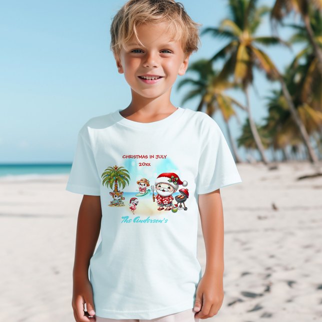 Weihnachten im Juli Niedlicher Weihnachtsname Kind T-Shirt (Christmas In July Cute Santa Summer Name Kids T-Shirt)