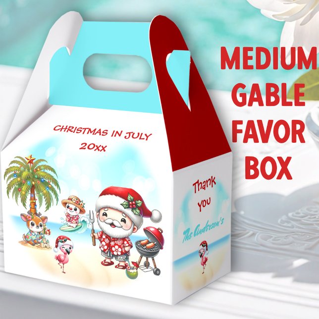 Weihnachten im Juli Niedlicher Weihnachtsommer Geschenkschachtel (Beach Santa Medium Gable Favor Boxes- You can choose from 3 sizes of these gable favor boxes)