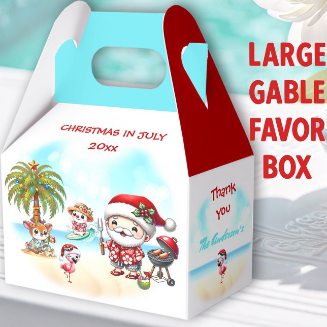 Weihnachten im Juli Niedlicher Weihnachtssommer Gr Geschenkschachtel (Beach Santa Large Gable Favor Boxes- You can choose from 3 sizes of these gable favor boxes)