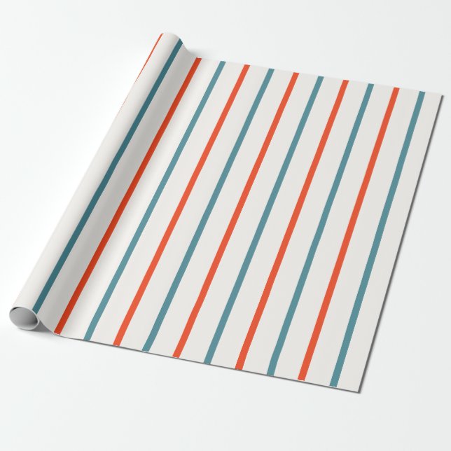Weihnachten im Juli Orange Blue Stripes Party Geschenkpapier (Ungerollt)