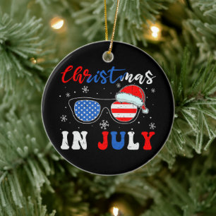 "Weihnachten im Juli" - Patriotische Sonnenbrille Keramik Ornament