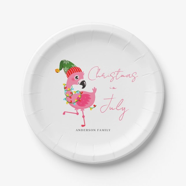 Weihnachten im Juli Pink Flamingo Tropical Pappteller (Vorderseite)