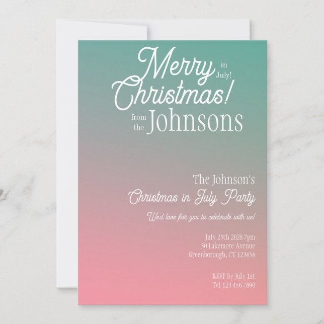 Weihnachten im Juli Pink Green Ombre Party Einladung (Vorderseite)