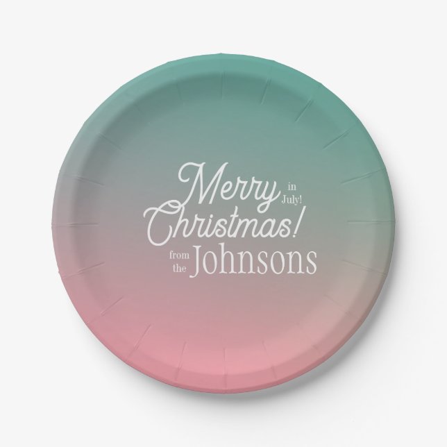 Weihnachten im Juli Pink Green Ombre Party Pappteller (Vorderseite)