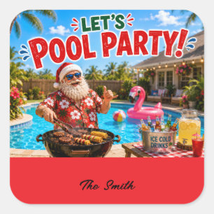 Weihnachten im Juli Poolparty mit dem Weihnachtsma Quadratischer Aufkleber