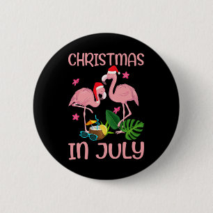 Weihnachten im Juli Rosa Flamingo mit Santa-Hut 1 Button