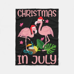 Weihnachten im Juli Rosa Flamingo mit Santa-Hut 1 Fleecedecke