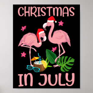 Weihnachten im Juli Rosa Flamingo mit Santa Hut 1 Poster