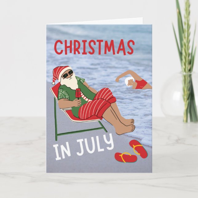 Weihnachten im Juli Santa am Strand Karte (Vorderseite)
