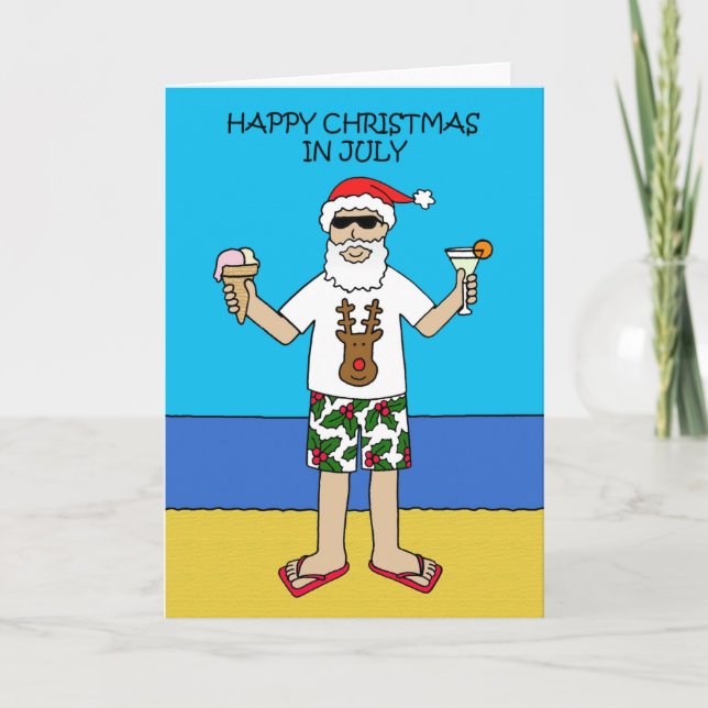 Weihnachten im Juli, Santa am Strand. Karte (Vorderseite)