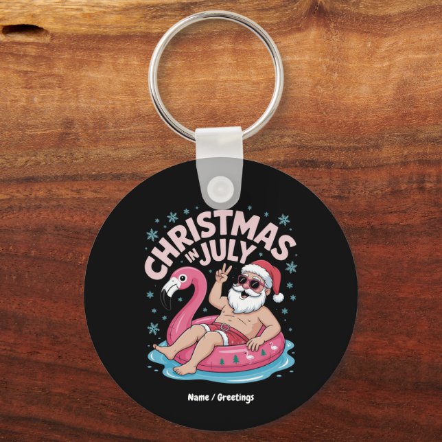 Weihnachten im Juli Santa Flamingo Funny Summer Xm Schlüsselanhänger (Vorderseite)