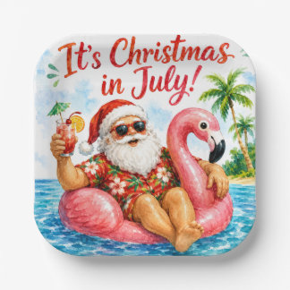 Weihnachten im Juli Santa Flamingo Hawaiianischer  Pappteller