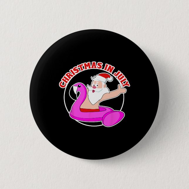 Weihnachten im Juli Santa Flamingo Pool Float Button (Vorderseite)