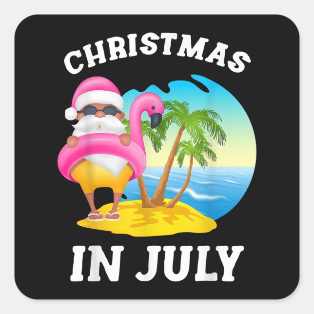 Weihnachten im Juli Santa Flamingo Pool Sommer Quadratischer Aufkleber (Vorderseite)