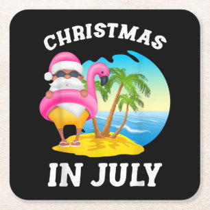 Weihnachten im Juli Santa Flamingo Pool Sommer Rechteckiger Pappuntersetzer