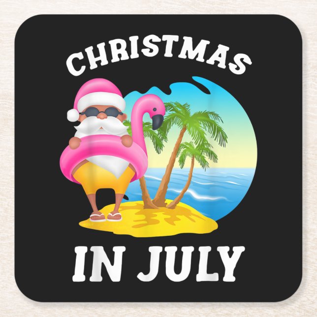 Weihnachten im Juli Santa Flamingo Pool Sommer Rechteckiger Pappuntersetzer (Vorderseite)