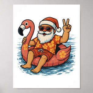 Weihnachten im Juli Santa Flamingo Sommer Xmas Jun Poster