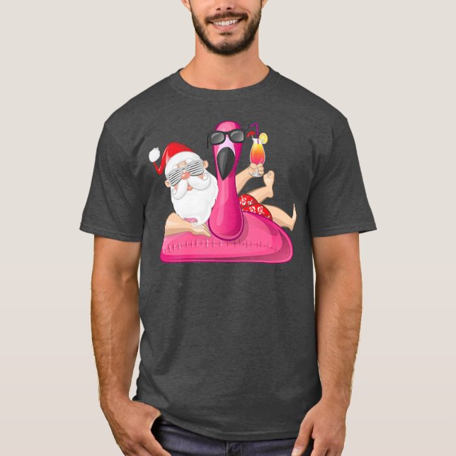 Weihnachten im Juli Santa Hawaii Flamingo Sommer T-Shirt (Vorderseite)