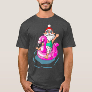 Weihnachten im Juli Santa Hawaiian Flamingo Sommer T-Shirt