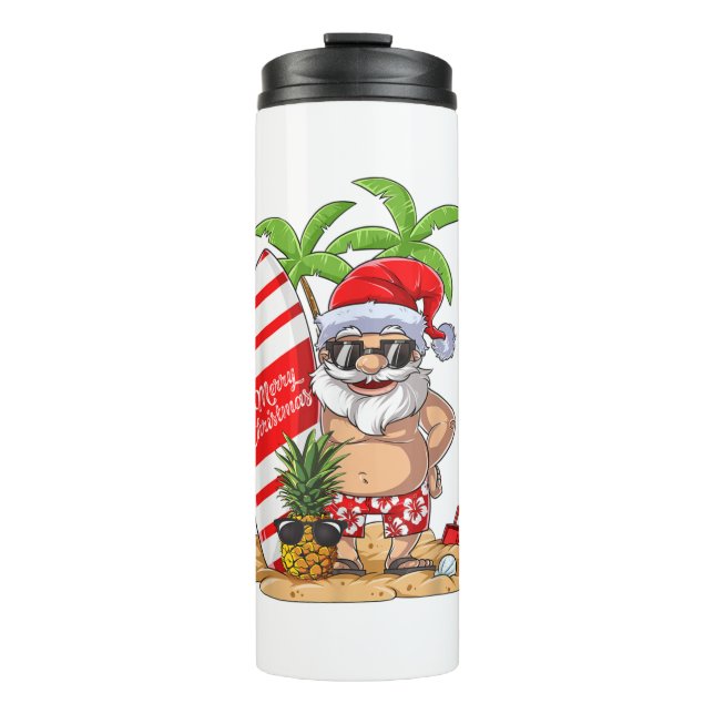 Weihnachten im Juli Santa Hawaiian Sommer Surf Sur Thermosbecher (Vorderseite)