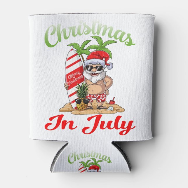 Weihnachten im Juli Santa Hawaiian Surfing T-Shirt Dosenkühler (Vorderseite)