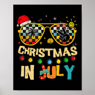 Weihnachten im Juli Santa Hut Sungles Sommerferien Poster