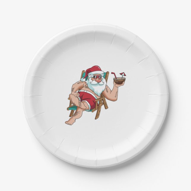 Weihnachten im Juli Santa on Beach Independence Da Pappteller (Vorderseite)