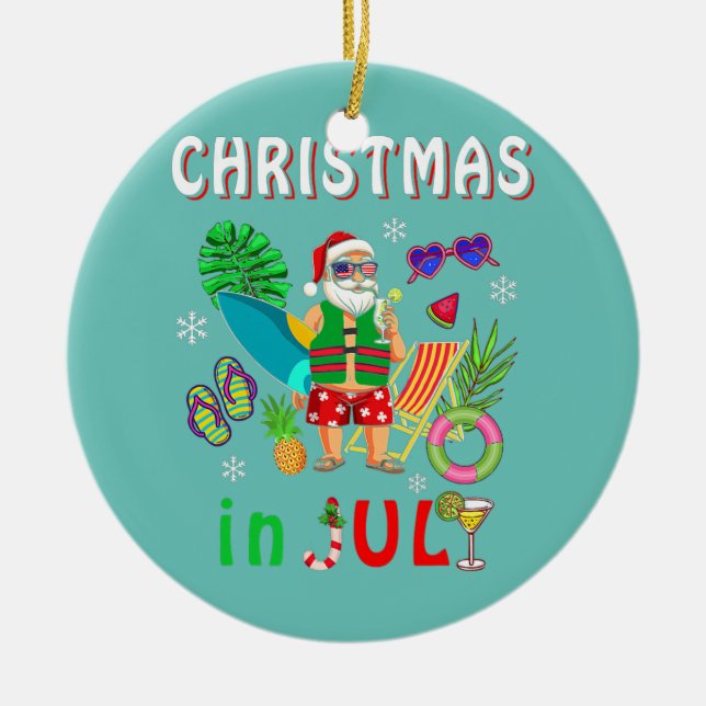 Weihnachten im Juli Santa Sommerküste Hawaii Keramik Ornament (Vorne)