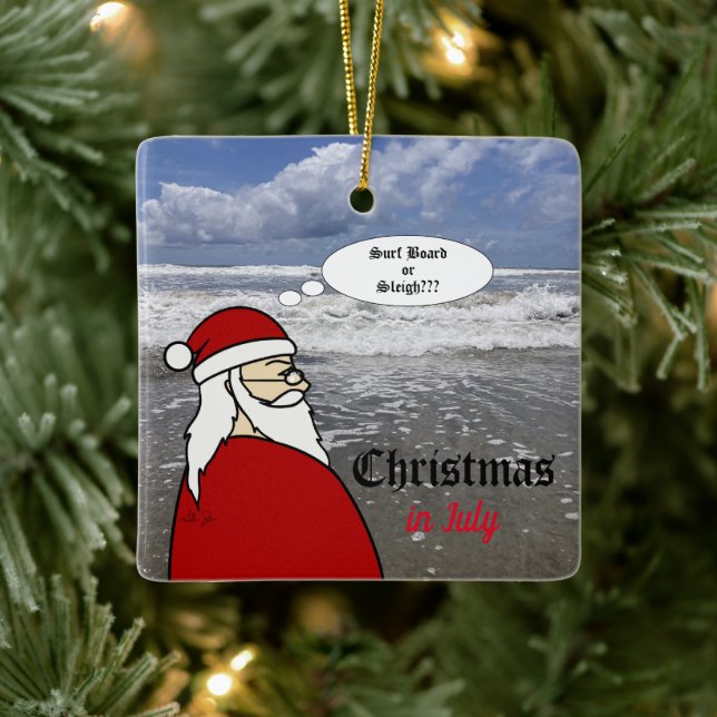 Weihnachten im Juli Santa Surf Keramikornament (Baum)