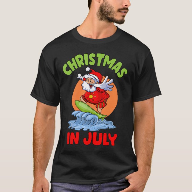 Weihnachten im Juli Santa Surfing Kinderkind Hawai T-Shirt (Vorderseite)