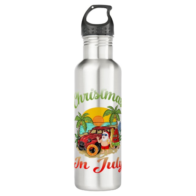 Weihnachten im Juli Santa Surfing Sommer Santa Haw Edelstahlflasche (Vorderseite)
