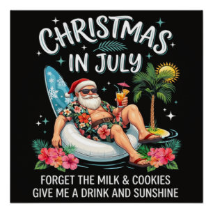 Weihnachten im Juli Santa Urlaubsgetränk Poster