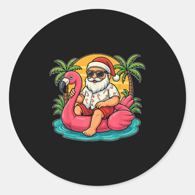 Weihnachten im Juli Shirt Santa Flamingo Float Men Runder Aufkleber (Vorderseite)