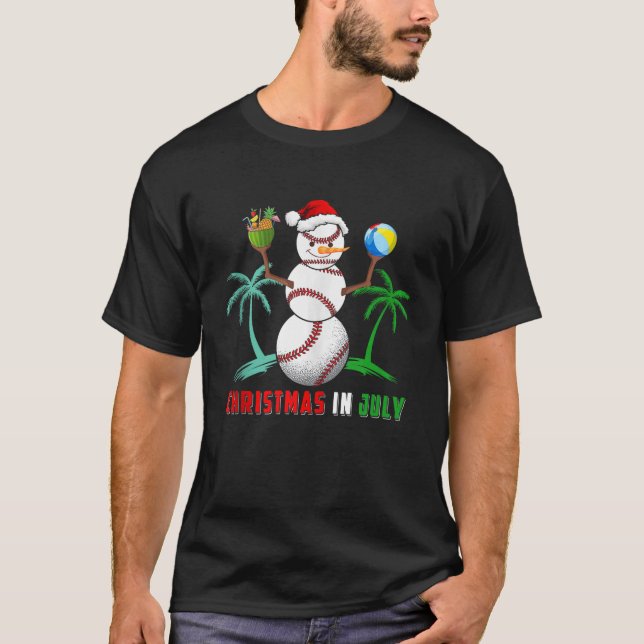 Weihnachten im Juli Snowman Baseball Player Fan Li T-Shirt (Vorderseite)