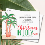 Weihnachten im Juli Sommer Party Einladungspostkarte<br><div class="desc">Im Juli lädt das Hotel mit seinen von Hand gezeichnet Palmen,  die mit Lichtern und Bauern geschmückt sind,  Familie und Freunde zu Weihnachten ein. Passen Sie diese Einladungen mit Ihren Details an und genießen Sie den Spaß! Original Wasserfarbe © Michele Davies.</div>