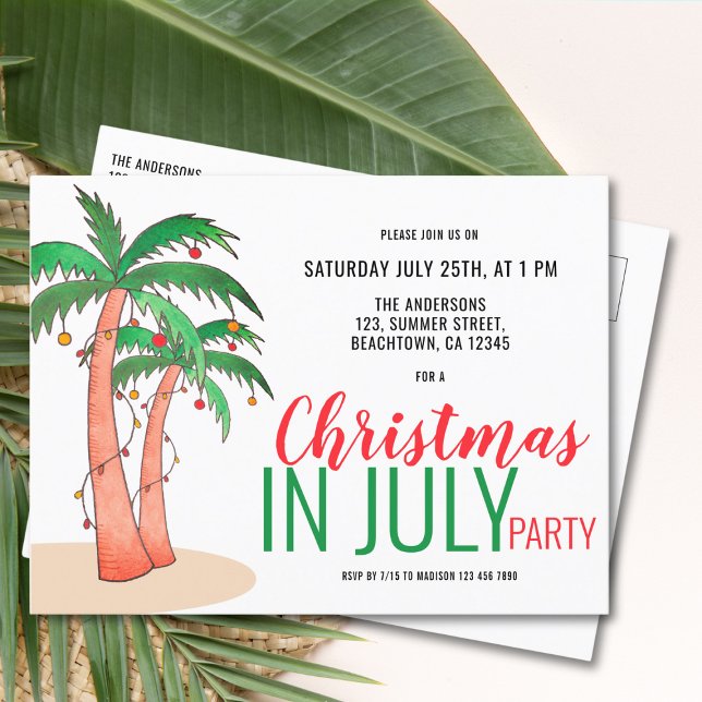 Weihnachten im Juli Sommer Party Einladungspostkarte (Von Creator hochgeladen)