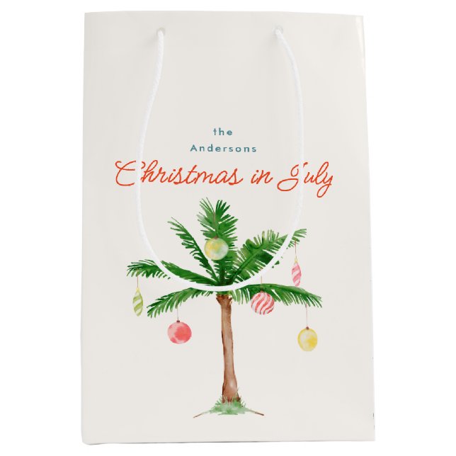 Weihnachten im Juli Sommerpalmenbaum mit Ornamente Mittlere Geschenktüte (Vorderseite)