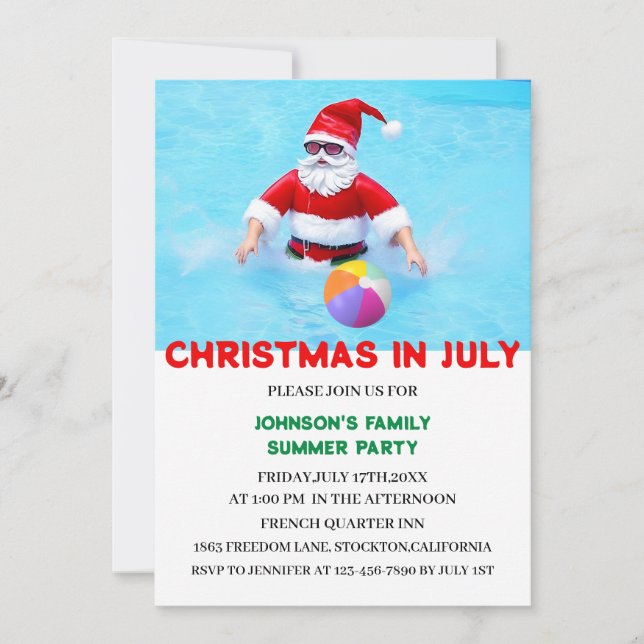 Weihnachten im Juli Sommerpool Party Einladung (Vorderseite)