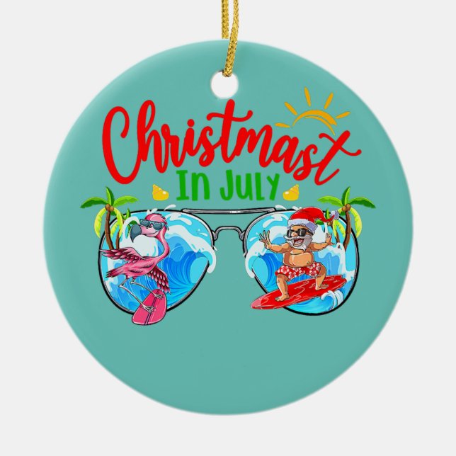 Weihnachten im Juli Sonnenbrille Santa Surfer Somm Keramik Ornament (Vorne)