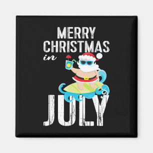 Weihnachten im Juli Surfing Santa Tropisches Shirt Magnet