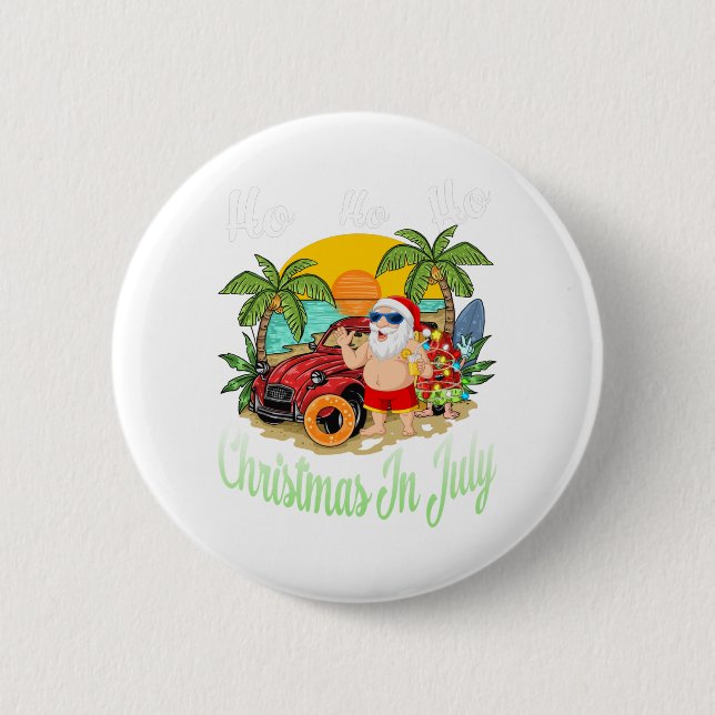 Weihnachten im Juli T-Shirt Funny Santa Summer Bea Button (Vorderseite)
